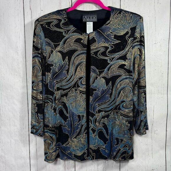 Alex Evenings Womens Metallic Floral Jacket L Elegant Evening Glam Holiday - Picture 1 of 13
